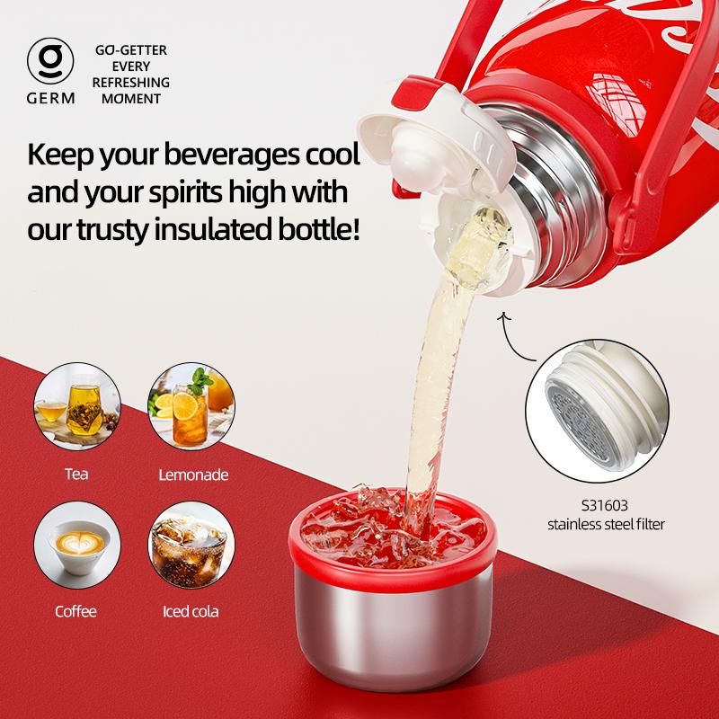 GERM x Coca-Cola Stainless Steel Vacuum Flask with handle and strap