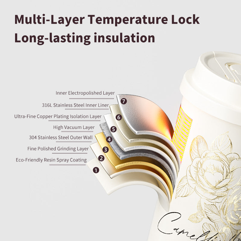 Camellia Blossom Stainless Steel Vacuum Flask 500ml