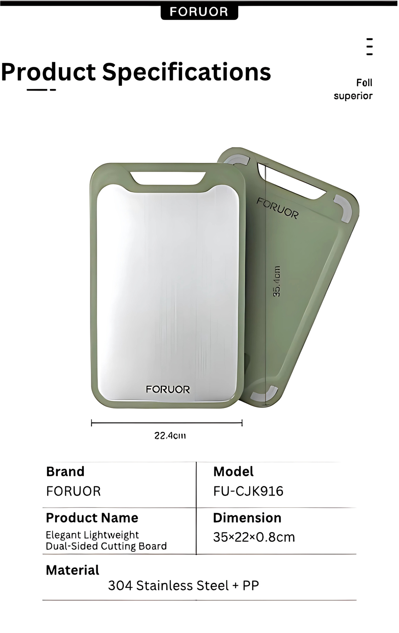 FORUOR Elegant Lightweight Dual-Sided Cutting Board